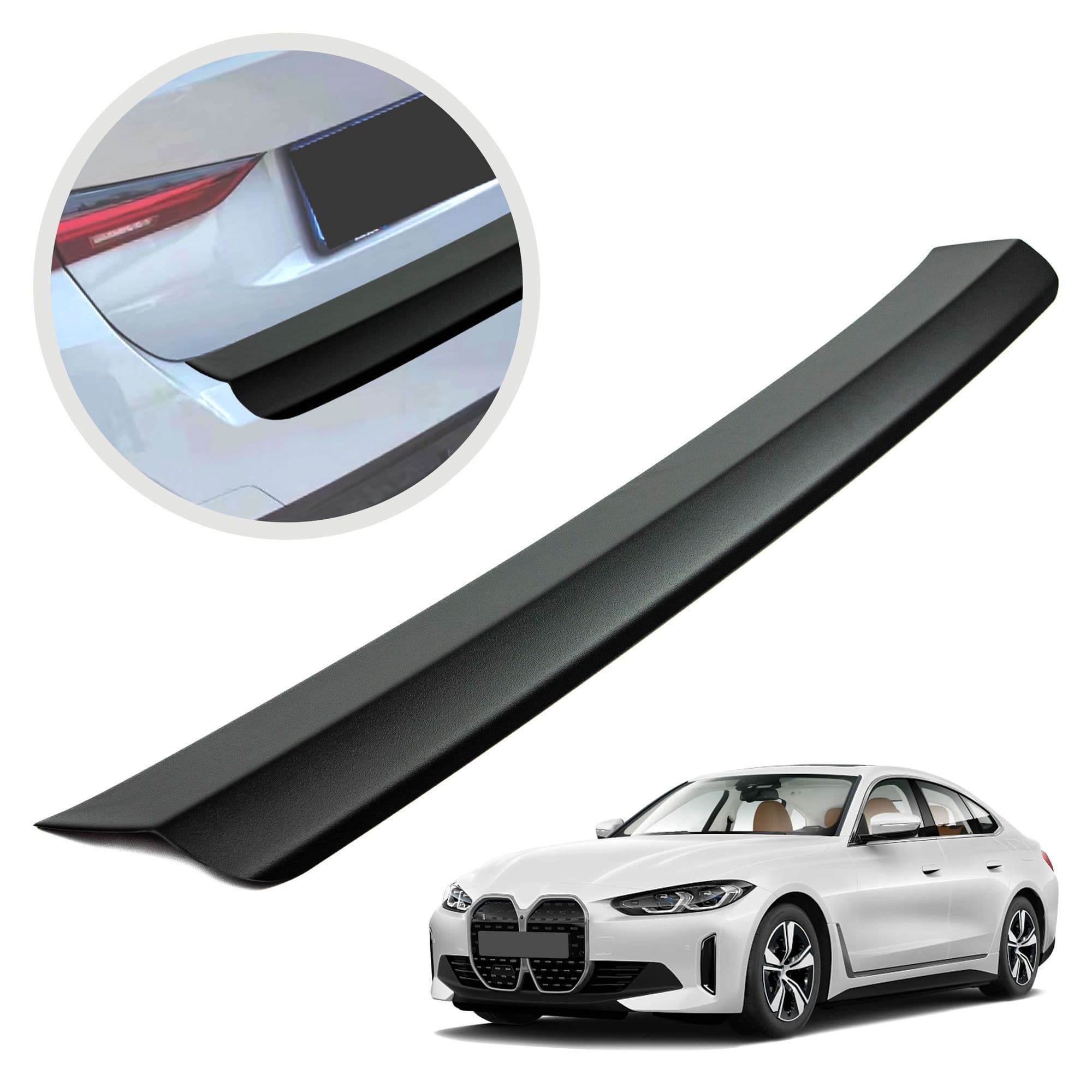 Rear bumper trim — Black, ABS plastic, Matte