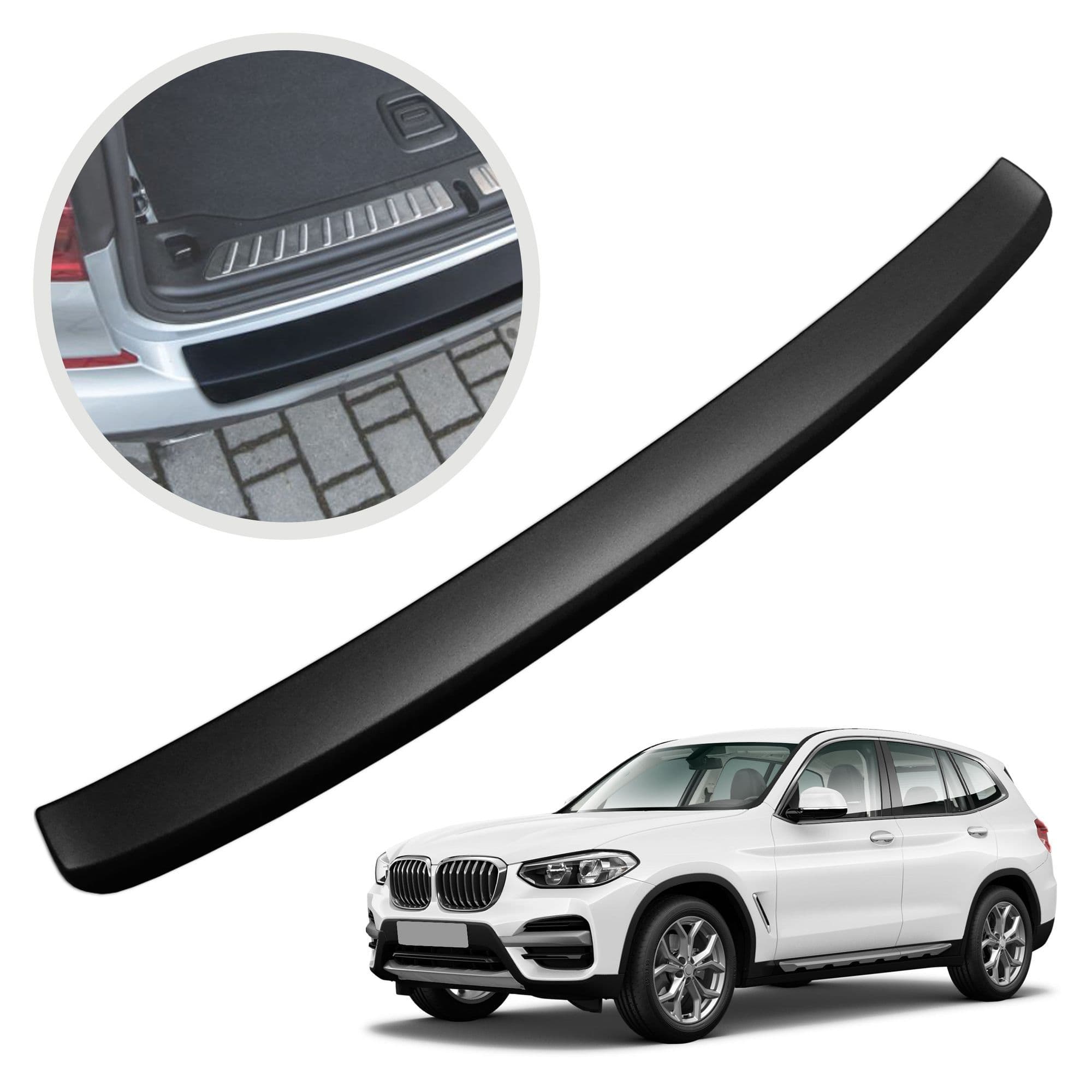 Rear bumper trim — Black, ABS plastic, Matte