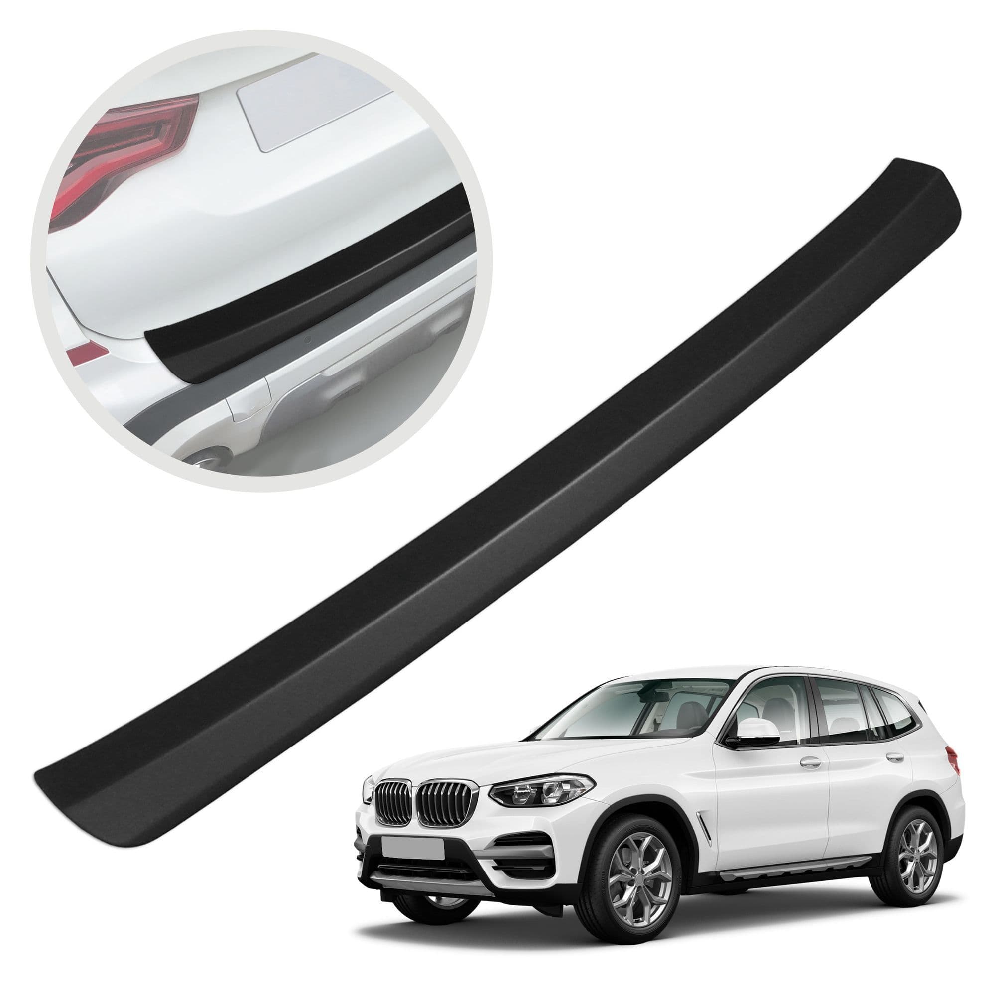 Rear bumper trim — Black, ABS plastic, Matte