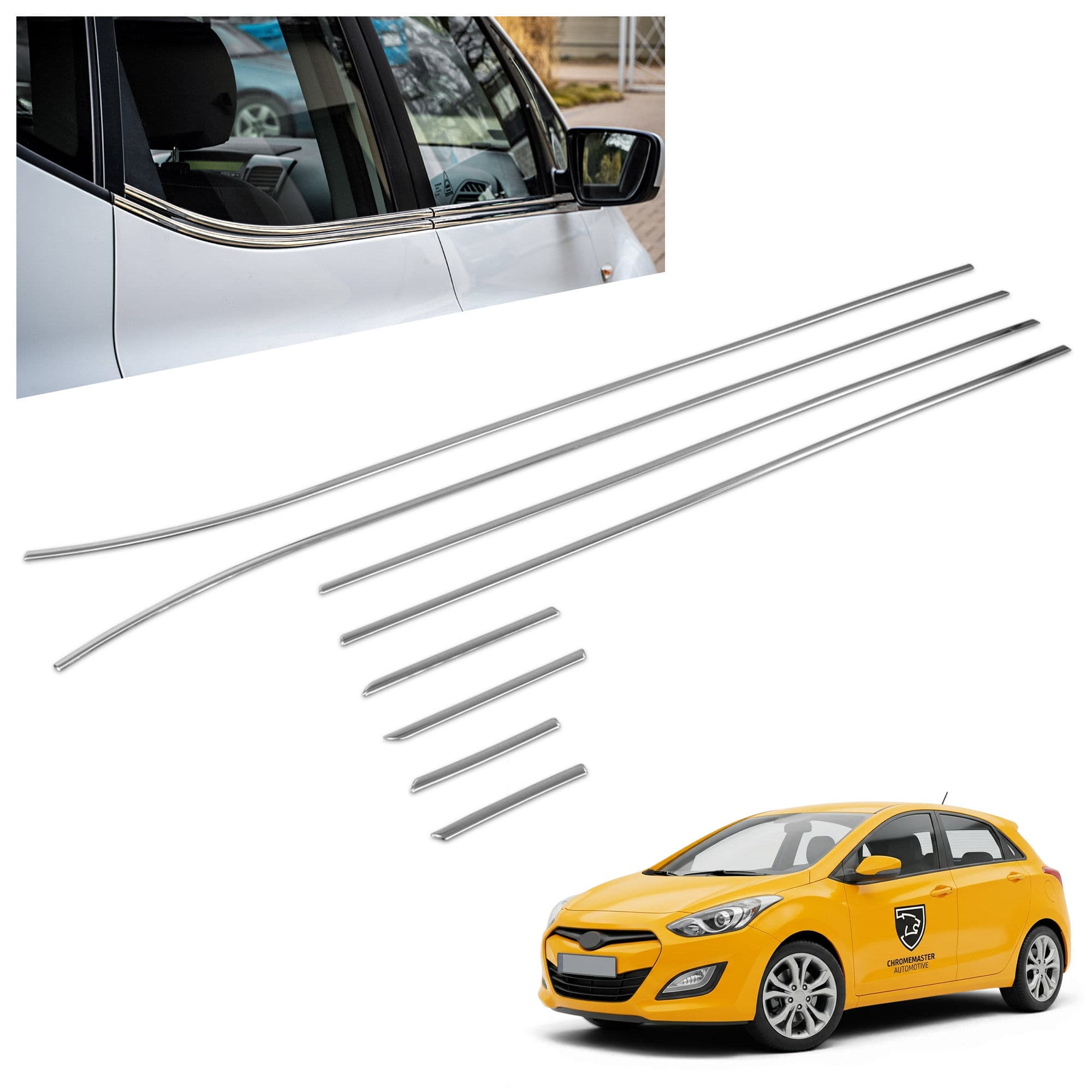 Lower side window trims — Chrome, Stainless steel, Polished