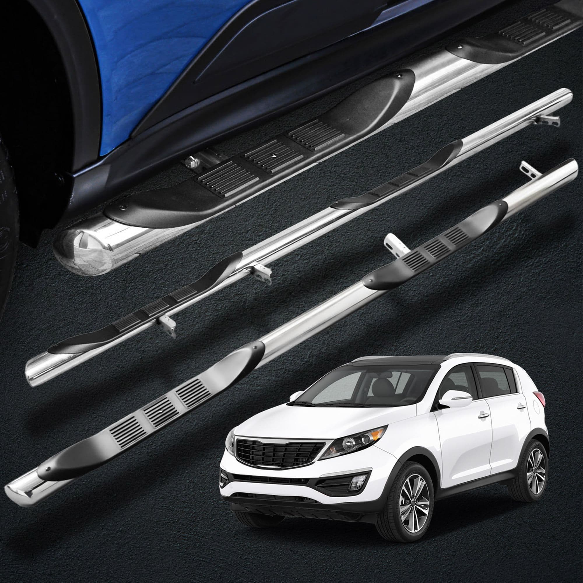 Side bars with steps BB005 — Chrome, Steel, Polished