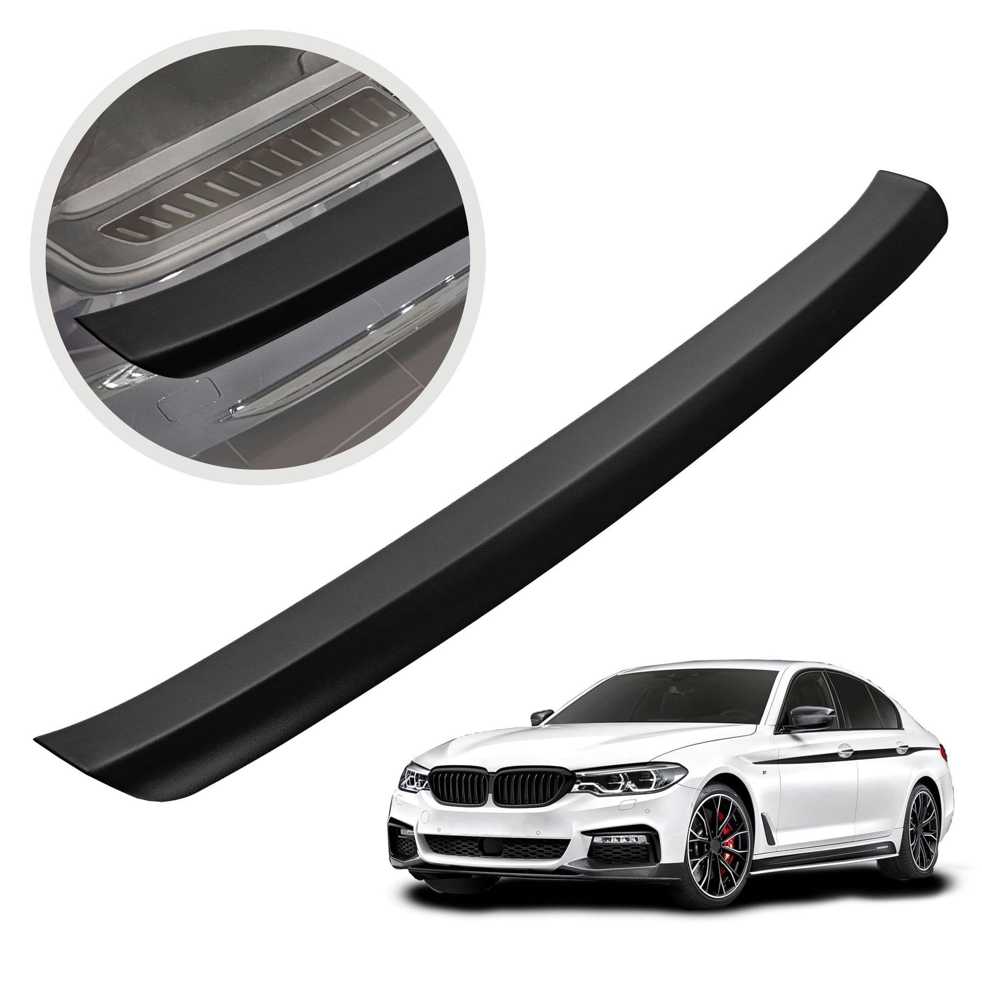Rear bumper trim — Black, ABS plastic, Matte