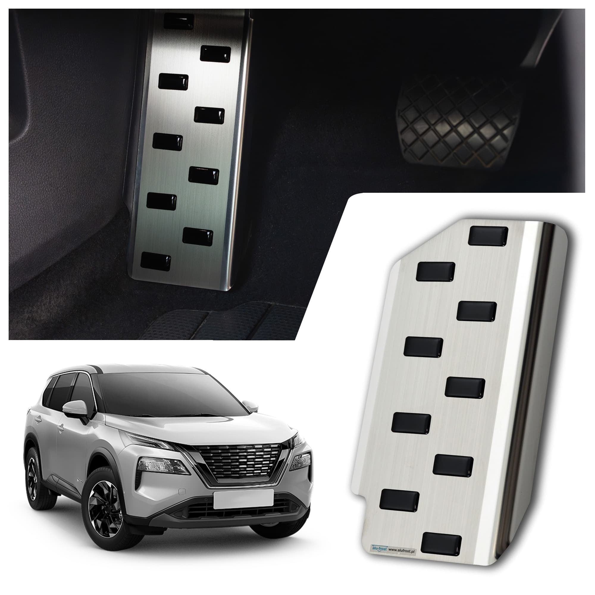Footrest plate — Black | Silver, Stainless steel, Brushed