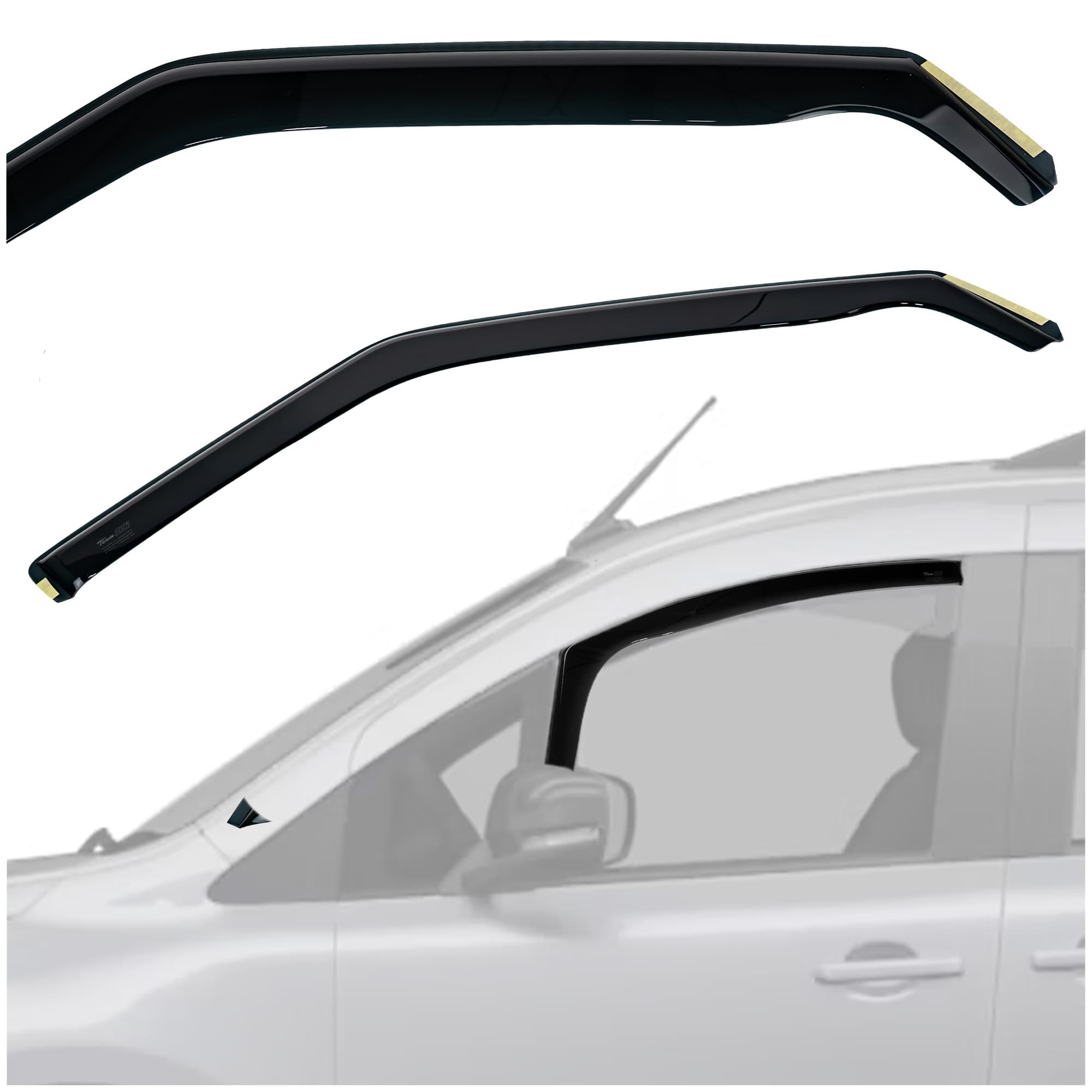 Side window deflectors — Translucent black smoked, Plastic, Shiny