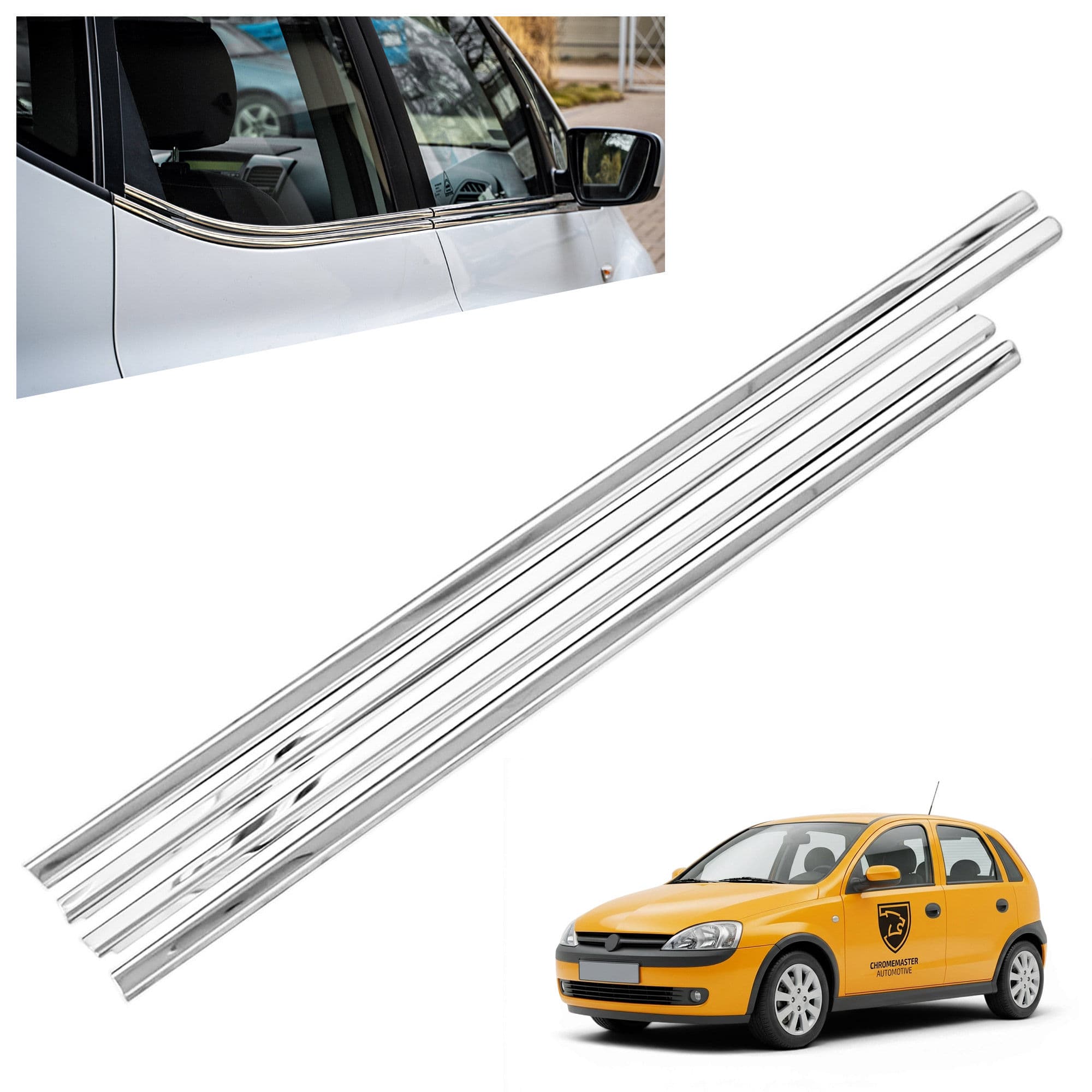Lower side window trims — Chrome, Stainless steel, Polished