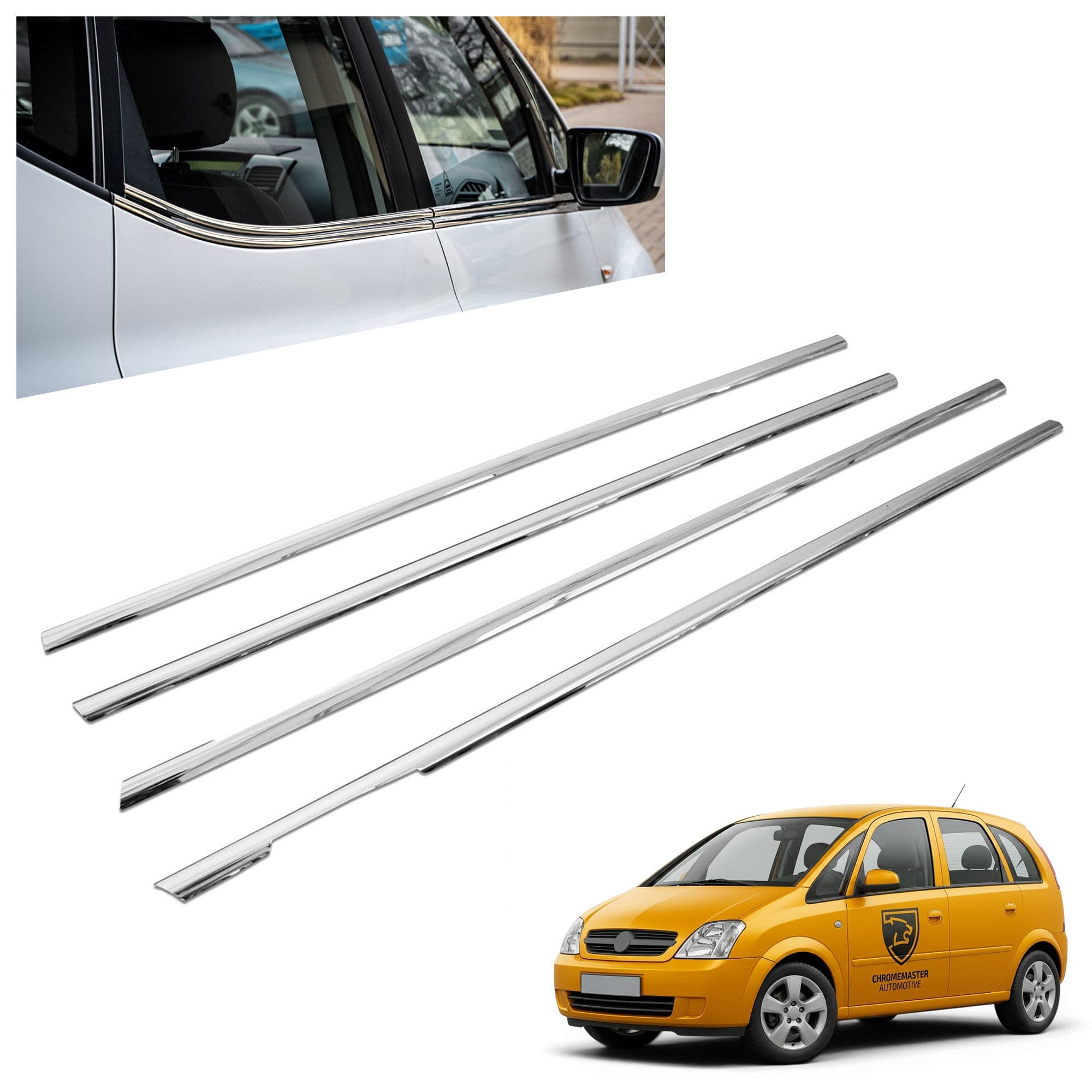 Lower side window trims — Chrome, Stainless steel, Polished