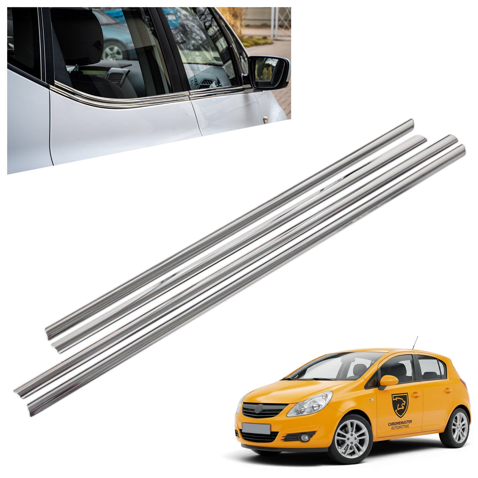 Lower side window trims — Chrome, Stainless steel, Polished