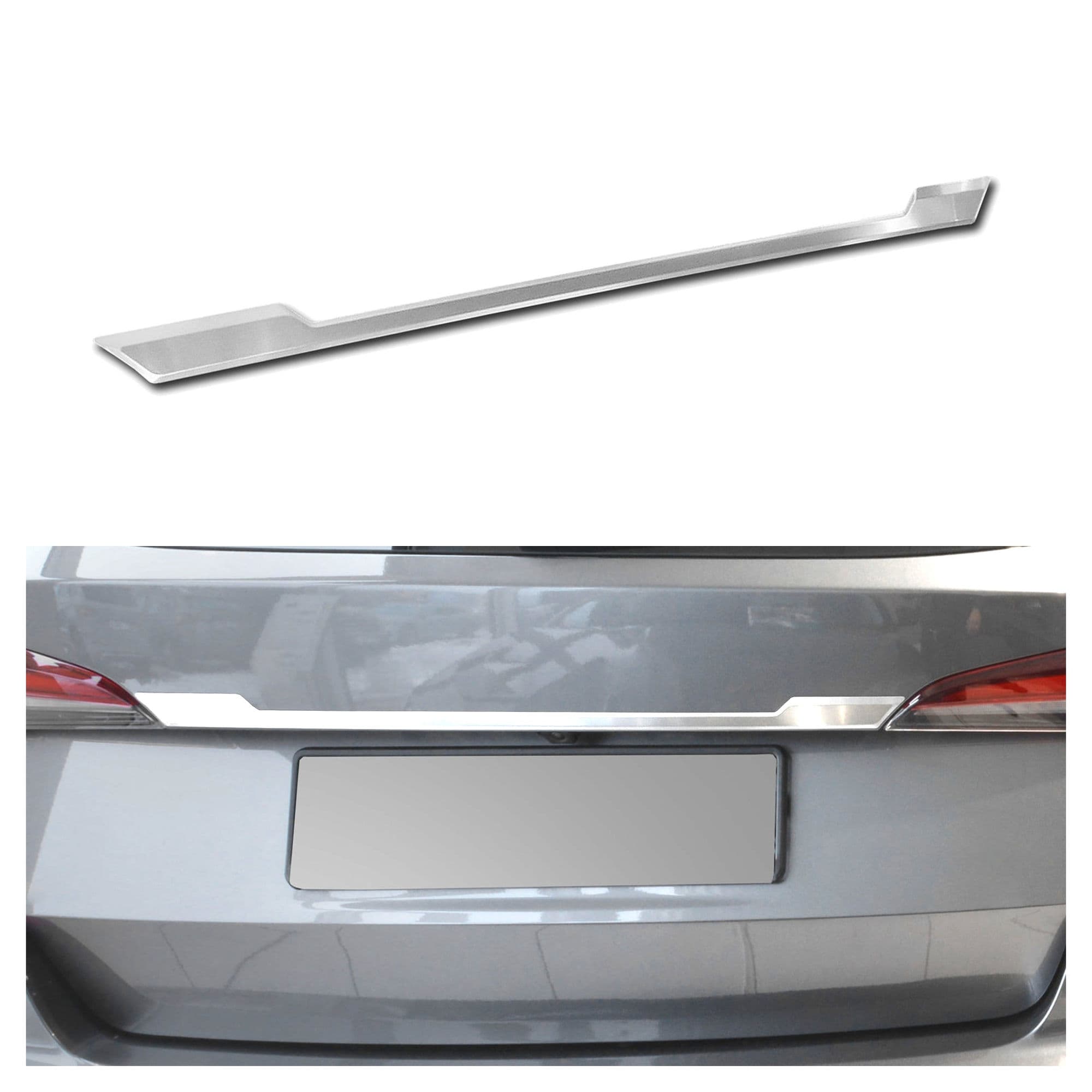 Rear tailgate trim above the license plate — Silver, Stainless steel, Brushed