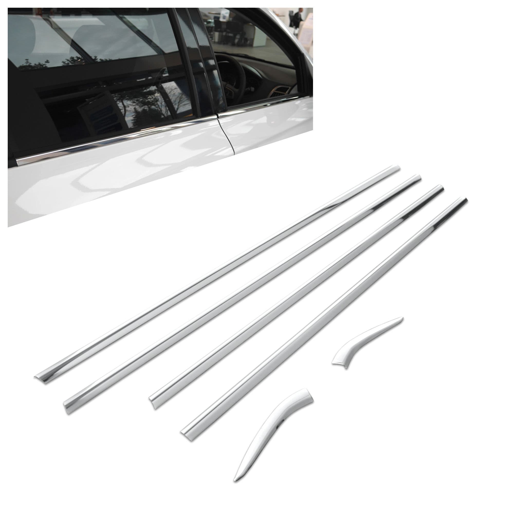 Lower side window trims — Chrome, Stainless steel, Polished