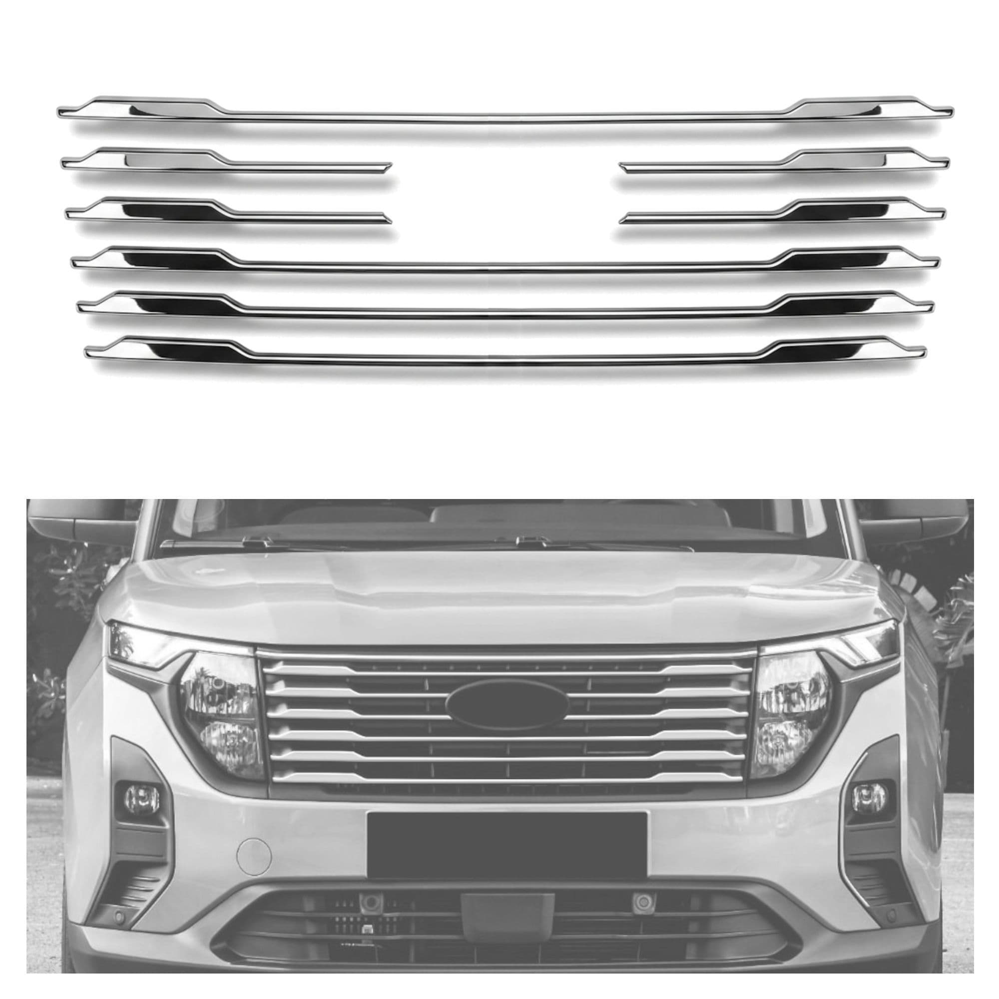 Front grille trim — Chrome, Stainless steel, Polished