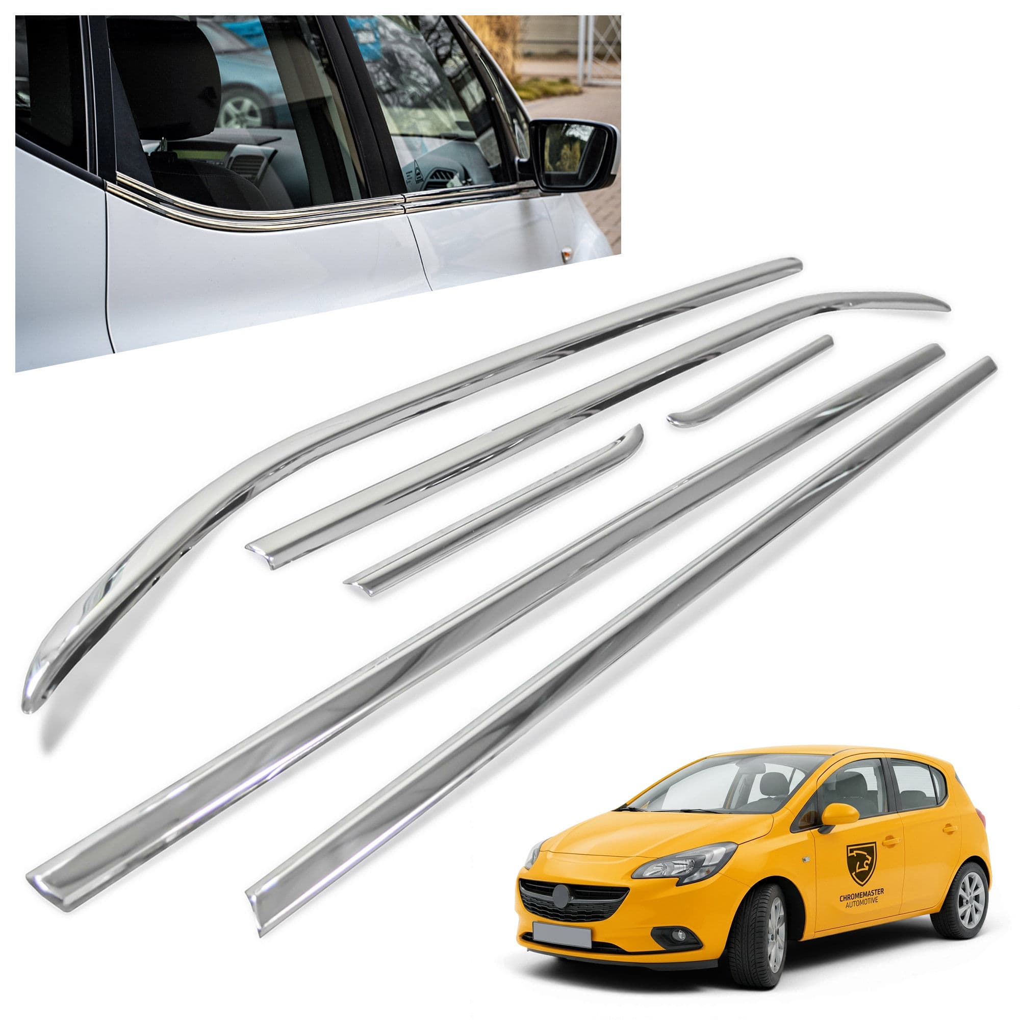 Lower side window trims — Chrome, Stainless steel, Polished