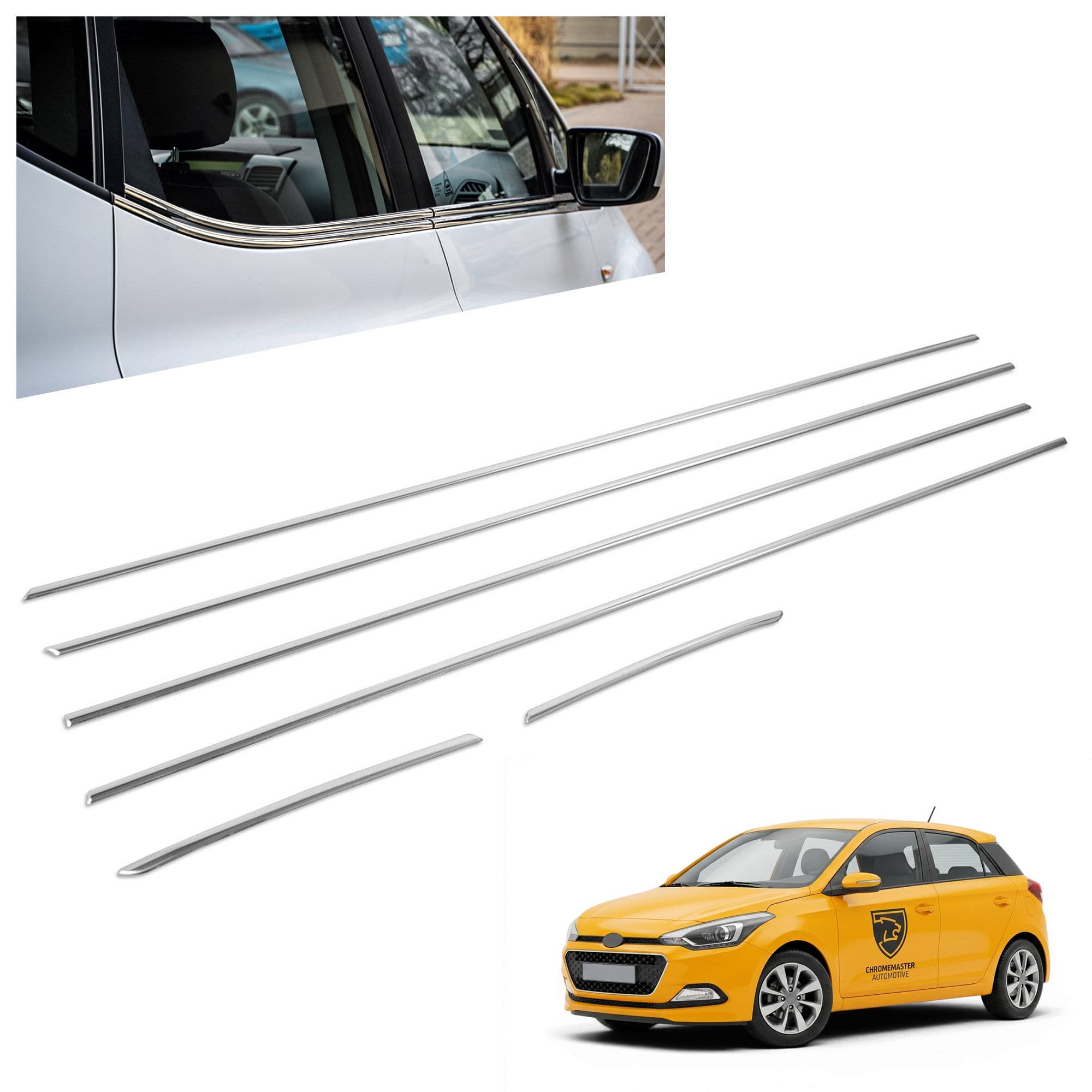 Lower side window trims — Chrome, Stainless steel, Polished