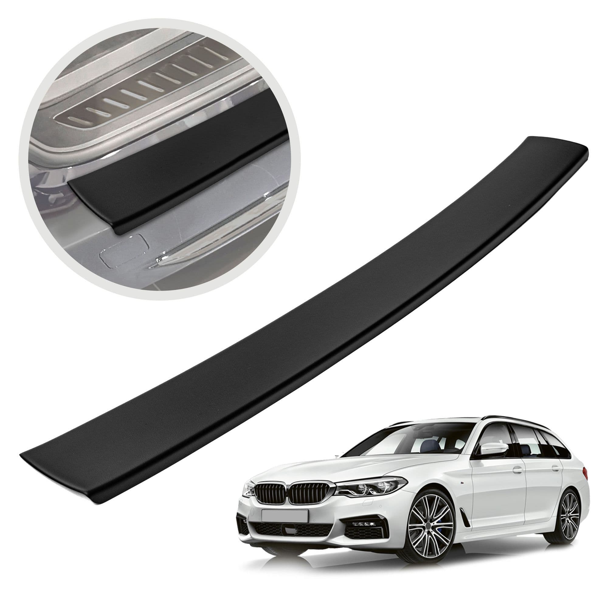 Rear bumper trim — Black, ABS plastic, Matte