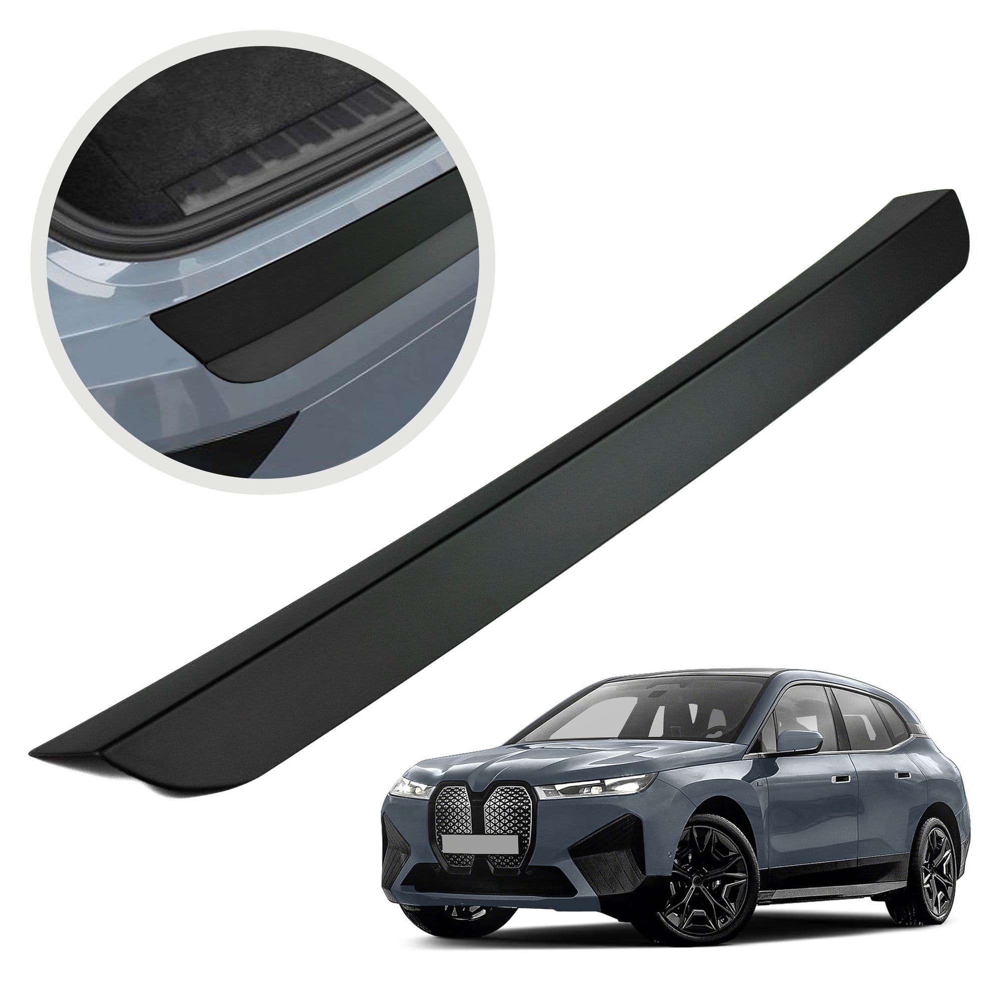 Rear bumper trim — Black, ABS plastic, Matte