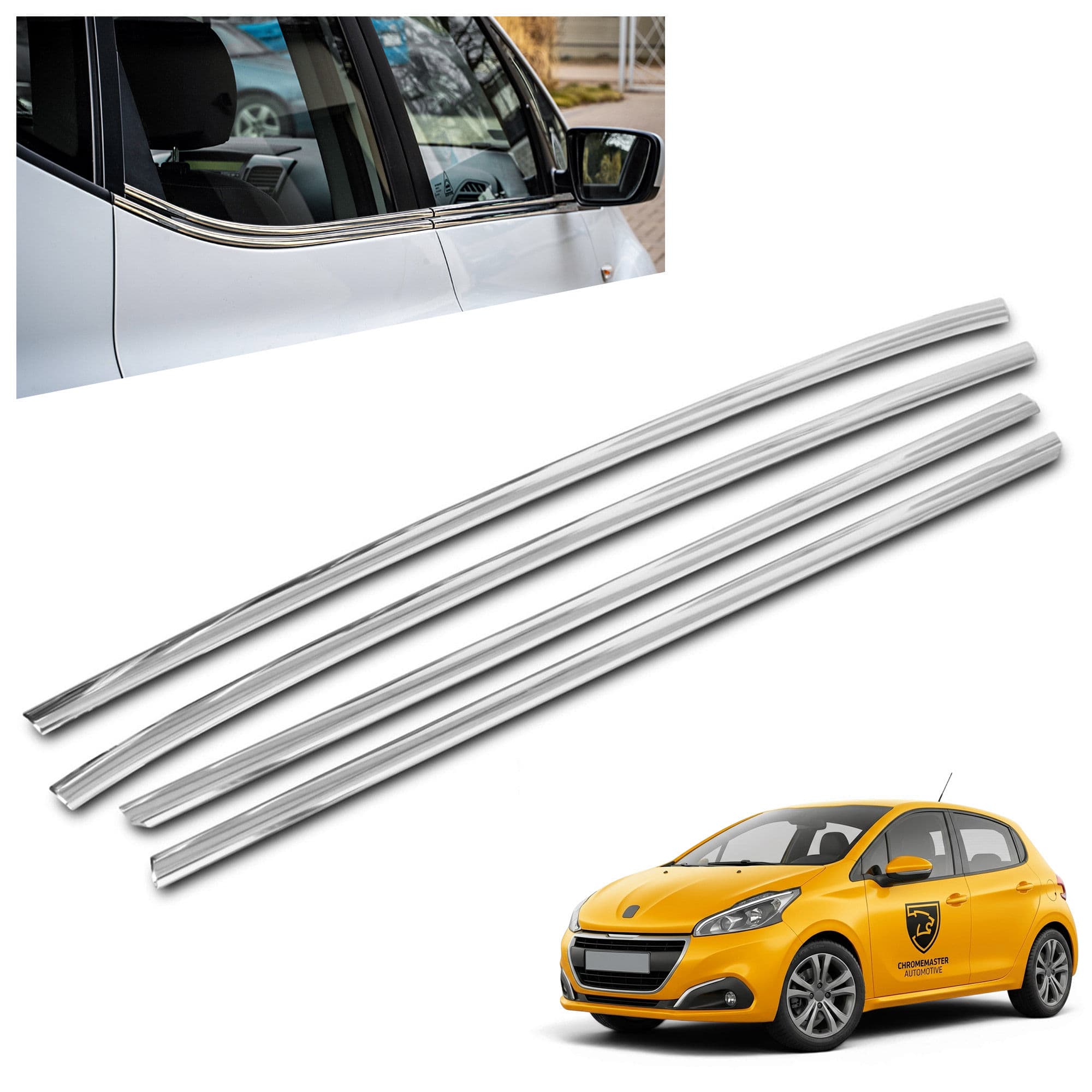Lower side window trims — Chrome, Stainless steel, Polished