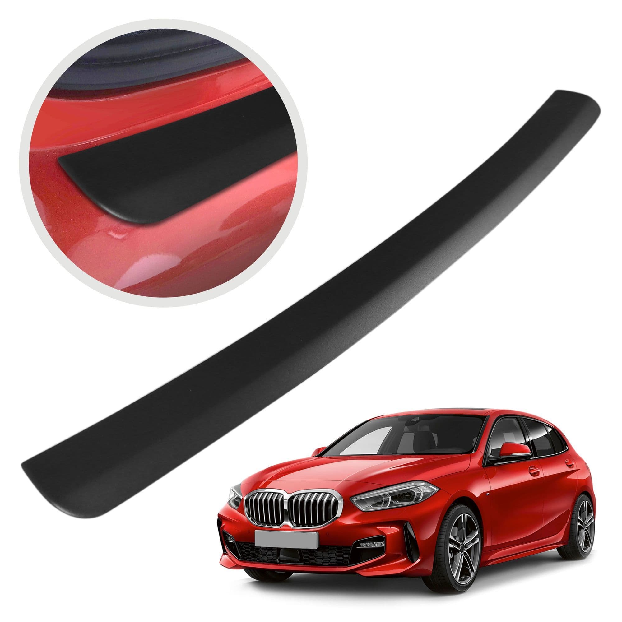Rear bumper trim — Black, ABS plastic, Matte
