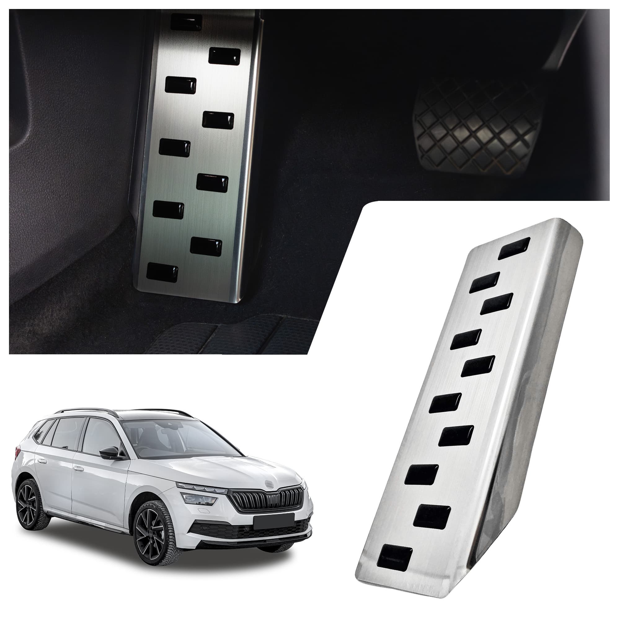 Footrest plate — Black | Silver, Stainless steel, Brushed