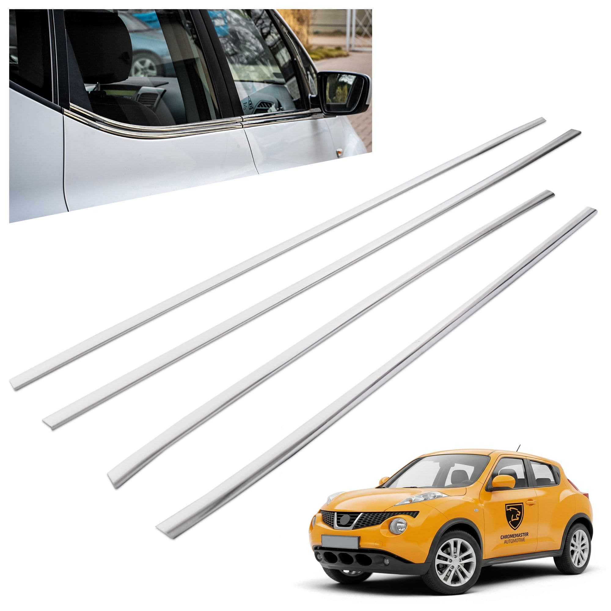 Lower side window trims — Chrome, Stainless steel, Polished