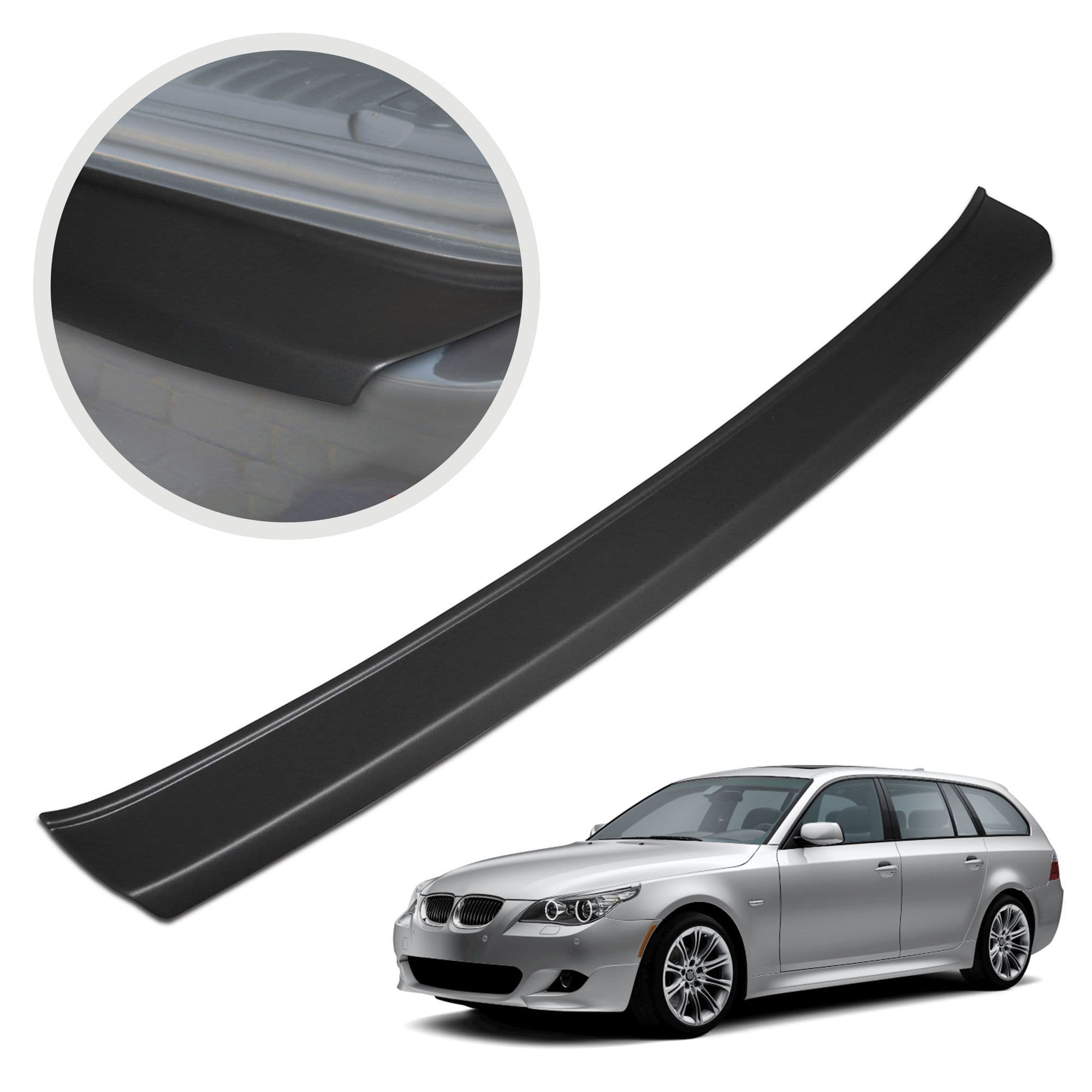 Rear bumper trim — Black, ABS plastic, Matte