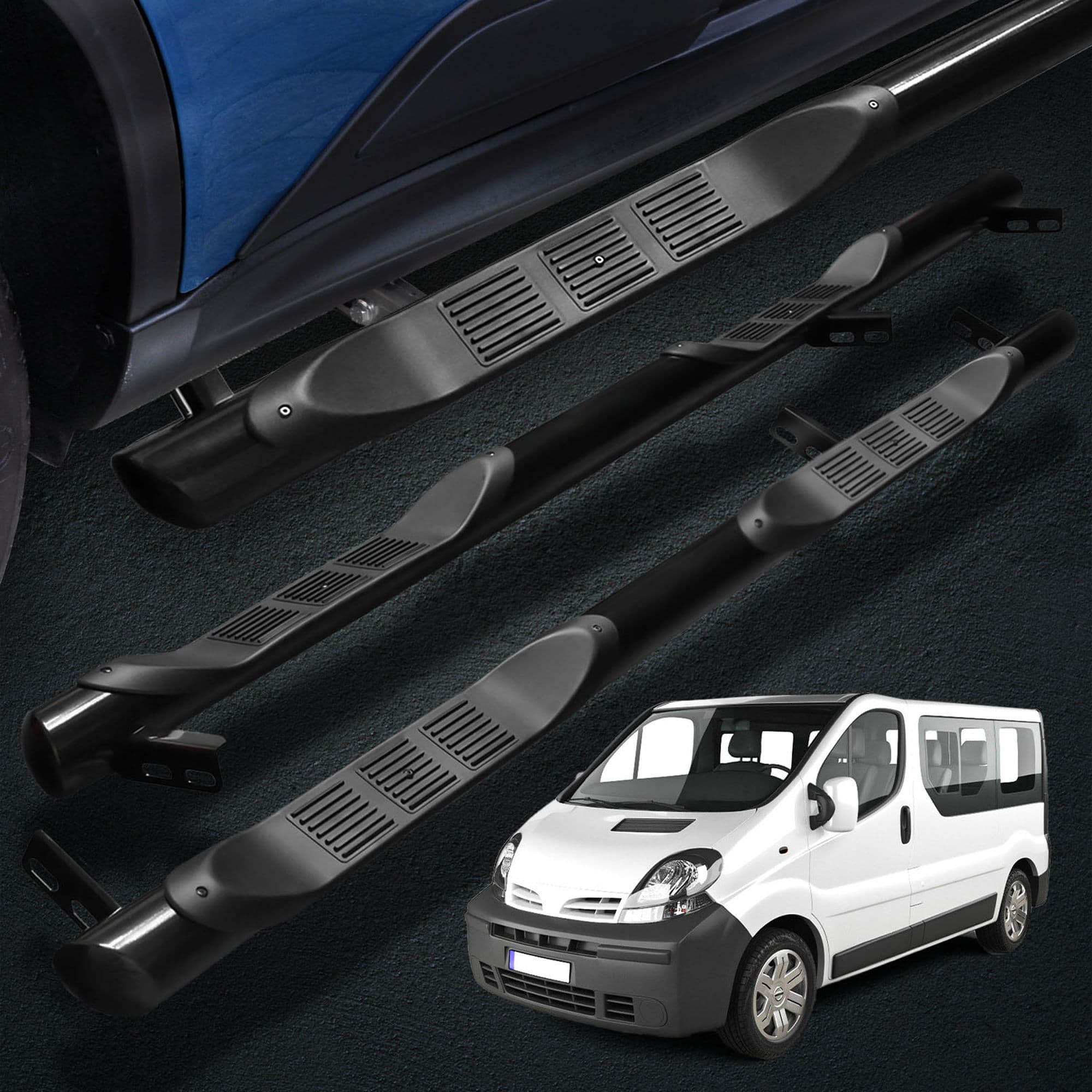 Side bars with steps BB005 — Black, Steel, Powder-coated