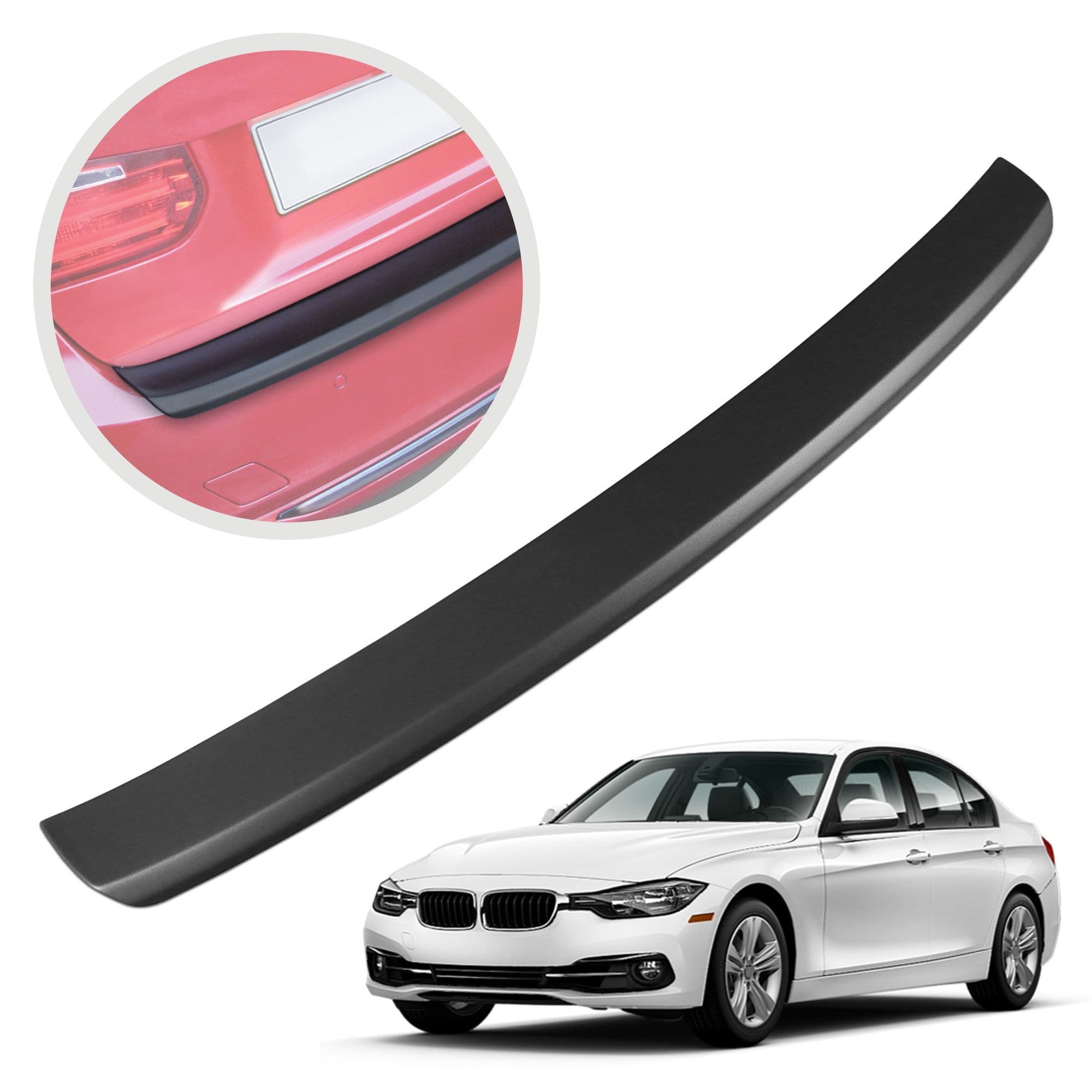 Rear bumper trim — Black, ABS plastic, Matte