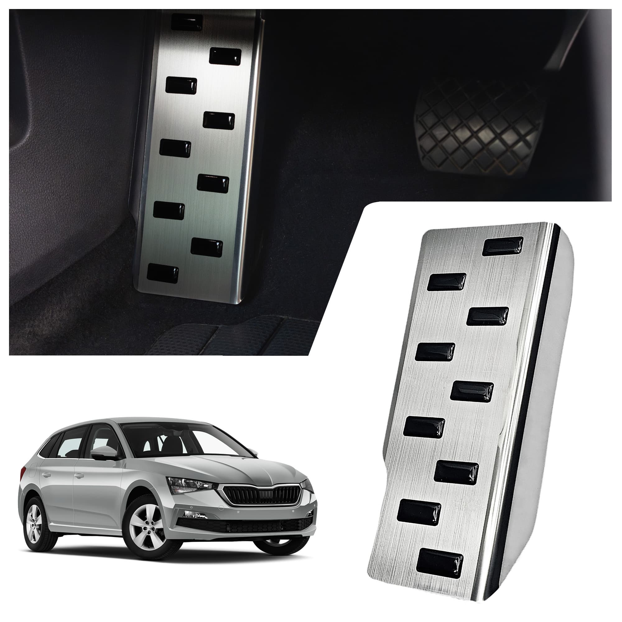Footrest plate — Black | Silver, Stainless steel, Brushed
