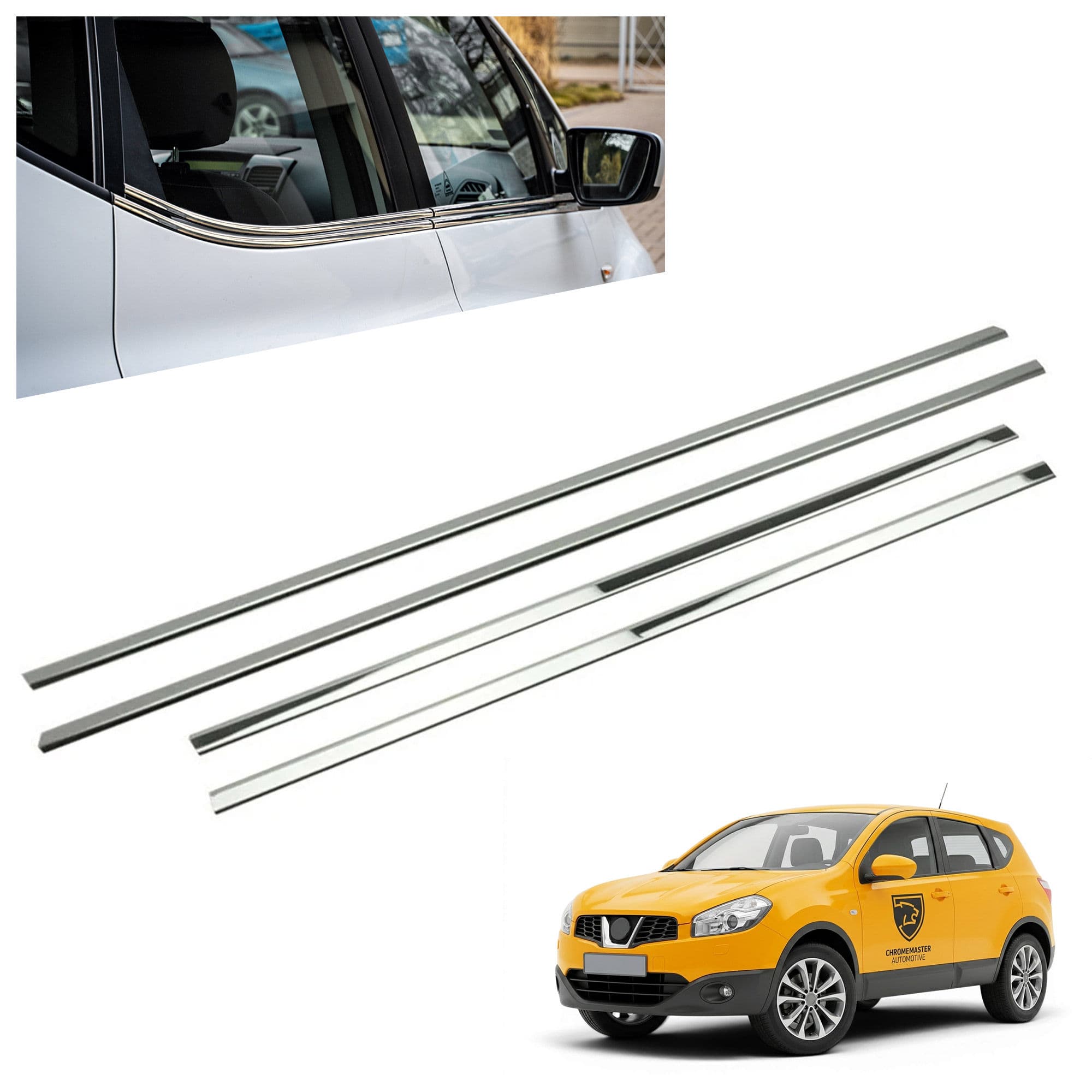 Lower side window trims — Chrome, Stainless steel, Polished
