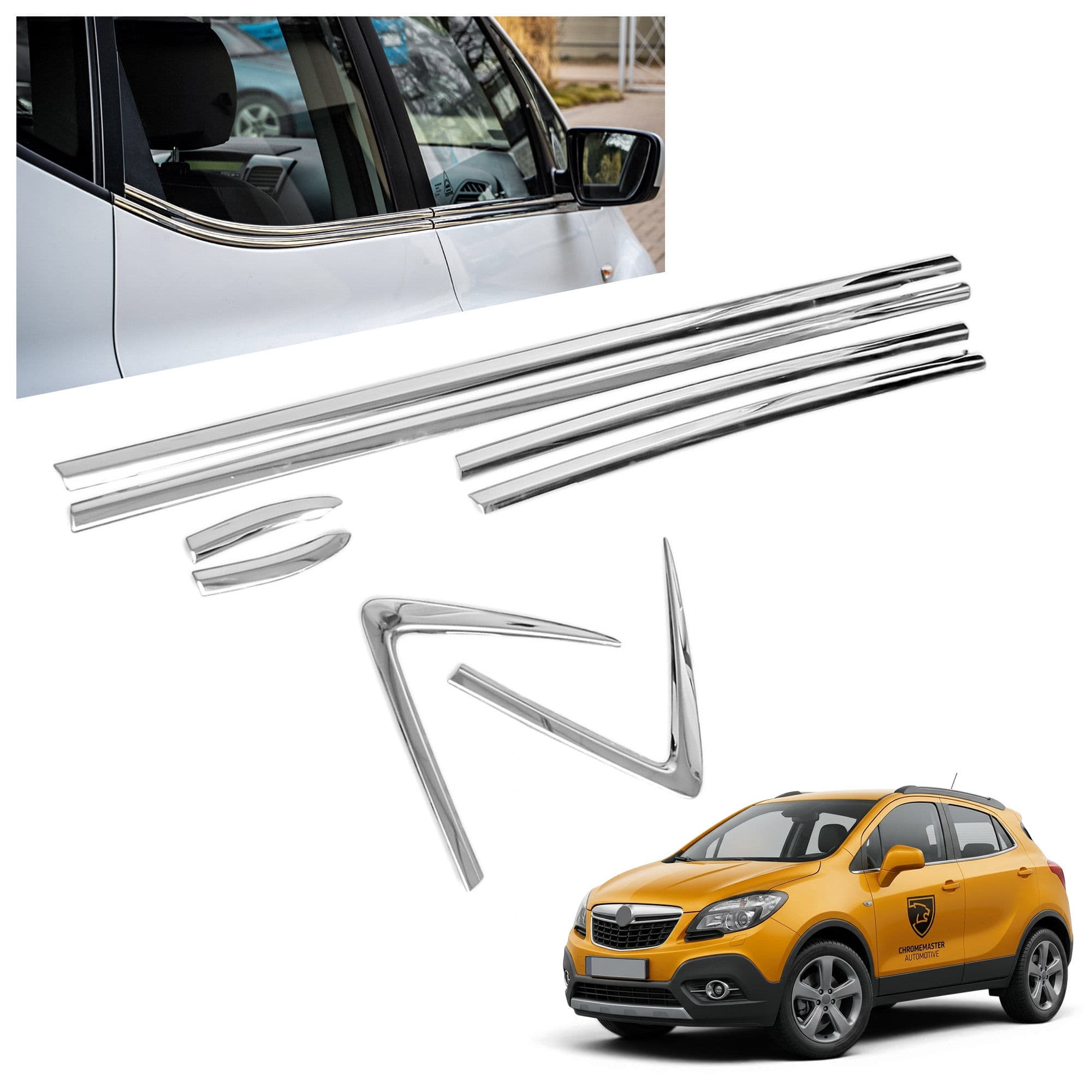Lower side window trims — Chrome, Stainless steel, Polished