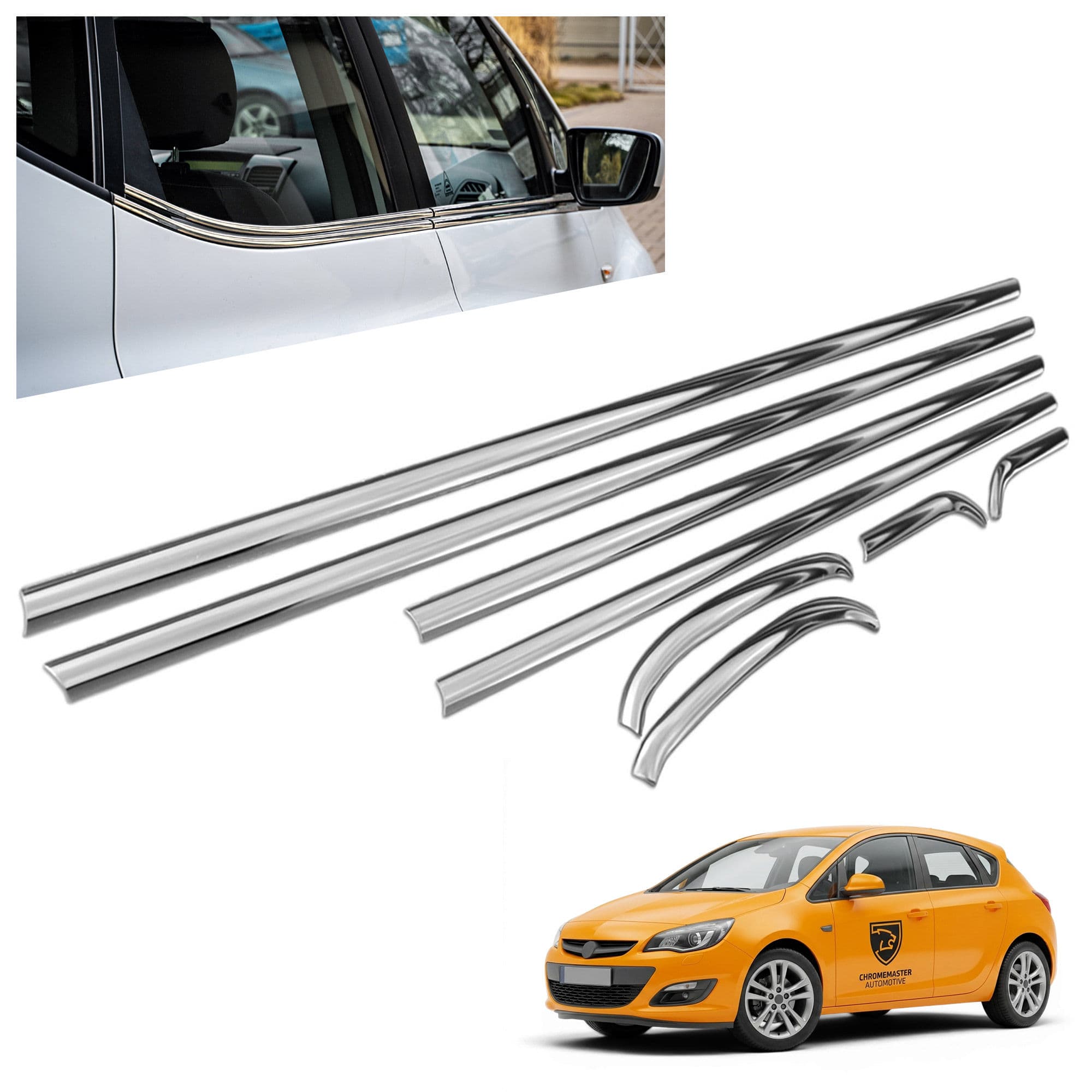Lower side window trims — Chrome, Stainless steel, Polished