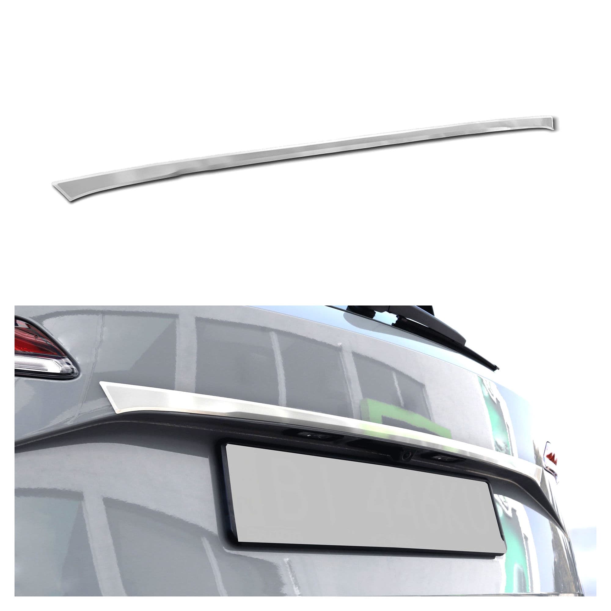 Rear tailgate trim above the license plate — Silver, Stainless steel, Brushed